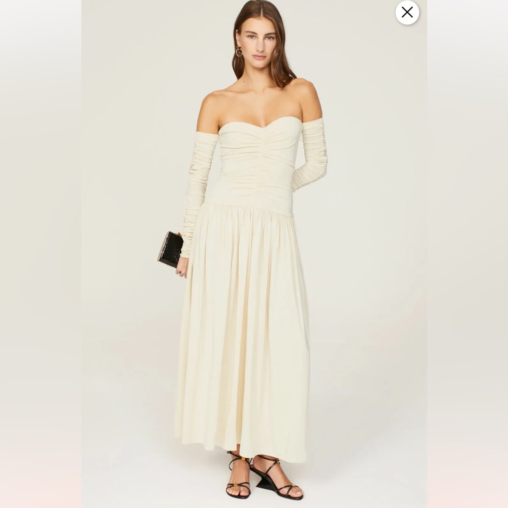 🔥 Rosetta Getty Cream Ruched Off shoulder gown L